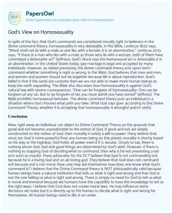 Essay on God’s View on Homosexuality