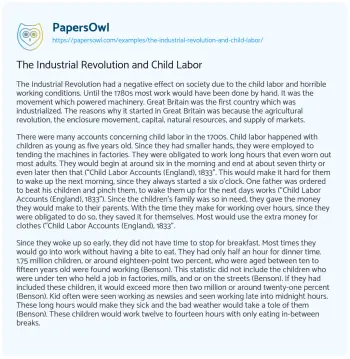 Essay on The Industrial Revolution and Child Labor