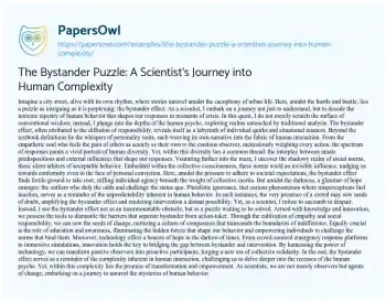 Essay on The Bystander Puzzle: a Scientist’s Journey into Human Complexity