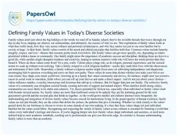 Essay on Defining Family Values in Today’s Diverse Societies