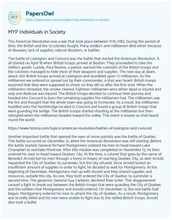 Essay on MYP Individuals in Society