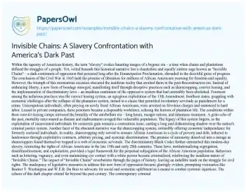 Essay on Invisible Chains: a Slavery Confrontation with America’s Dark Past