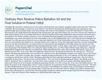 Essay on Ordinary Men: Reserve Police Battalion 101 and the Final Solution in Poland (1993)