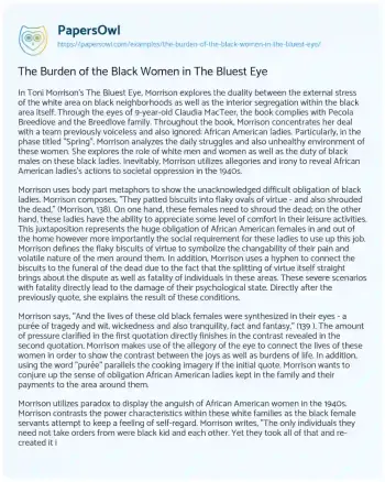 Essay on The Burden of the Black Women in the Bluest Eye