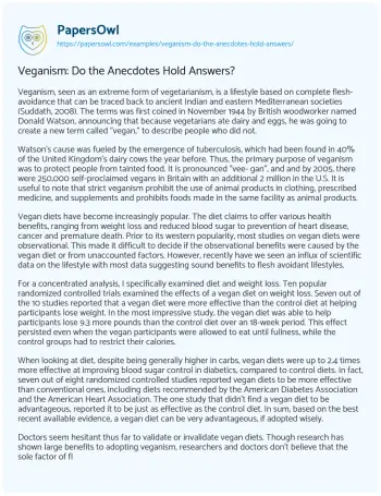 Essay on Veganism: do the Anecdotes Hold Answers?