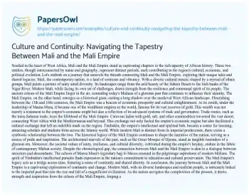 Essay on Culture and Continuity: Navigating the Tapestry between Mali and the Mali Empire