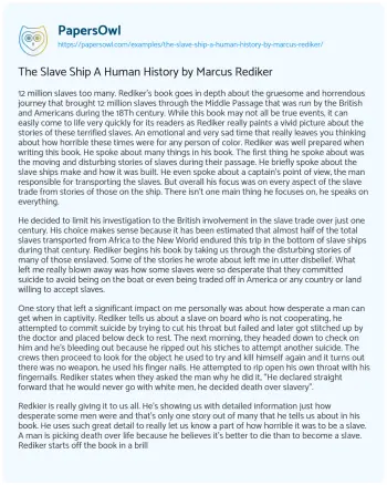 Essay on The Slave Ship a Human History by Marcus Rediker