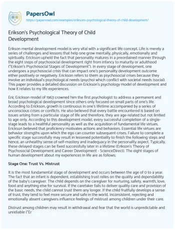 Essay on Erikson’s Psychological Theory of Child Development