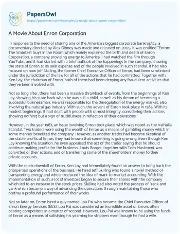 Essay on A Movie about Enron Corporation