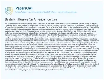 Essay on Beatnik Influence on American Culture