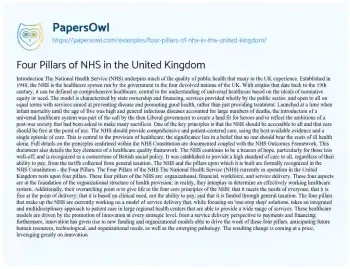 Essay on Four Pillars of NHS in the United Kingdom