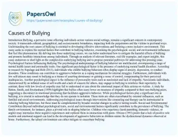 Essay on Causes of Bullying