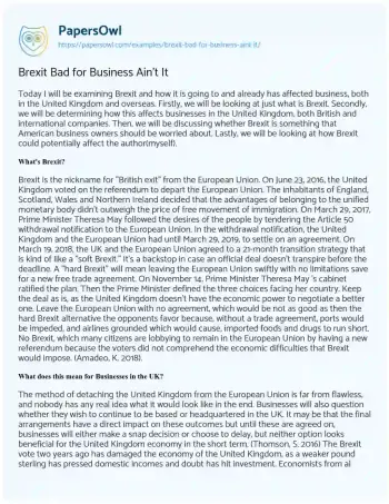 Essay on Brexit Bad for Business Ain’t it