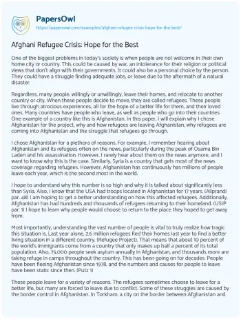 Essay on Afghani Refugee Crisis: Hope for the Best