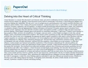 Essay on Delving into the Heart of Critical Thinking