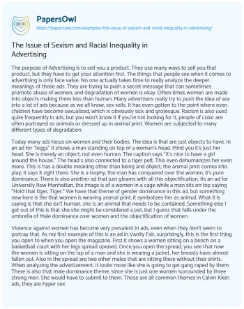 Essay on The Issue of Sexism and Racial Inequality in Advertising