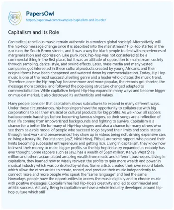 Essay on Capitalism and its Role