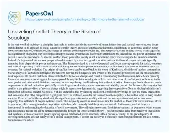 Essay on Unraveling Conflict Theory in the Realm of Sociology