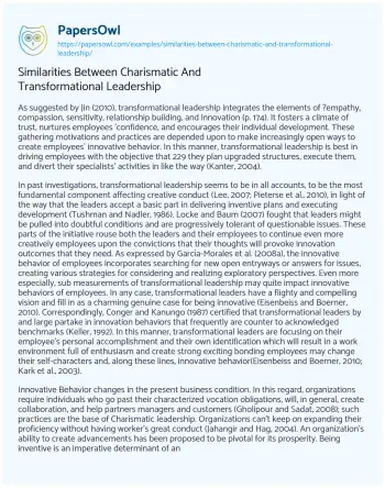 Essay on Similarities between Charismatic and Transformational Leadership