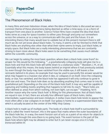 Essay on The Phenomenon of Black Holes