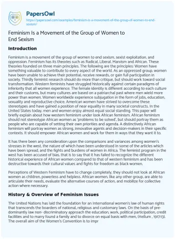 Essay on Feminism is a Movement of the Group of Women to End Sexism