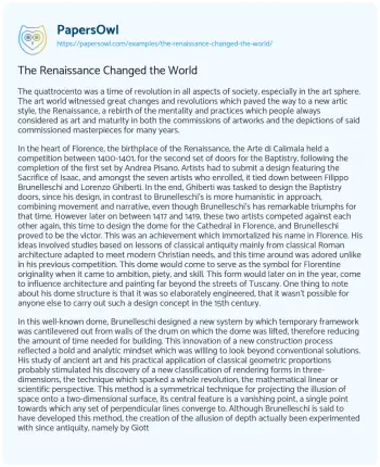 Essay on The Renaissance Changed the World