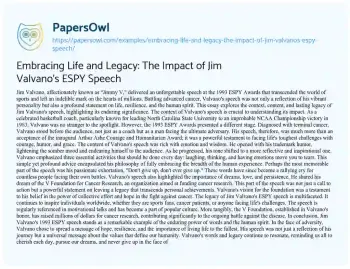 Essay on Embracing Life and Legacy: the Impact of Jim Valvano’s ESPY Speech