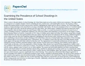 Essay on Examining the Prevalence of School Shootings in the United States