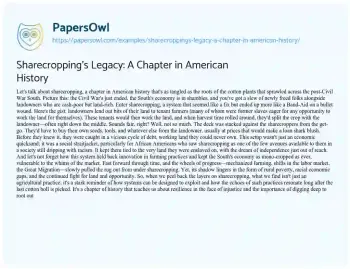 Essay on Sharecropping’s Legacy: a Chapter in American History