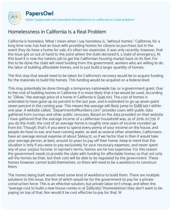 Essay on Homelessness in California is a Real Problem