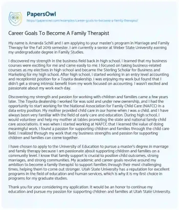 Essay on Career Goals to Become a Family Therapist