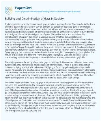 Essay on Bullying and Discrimination of Gays in Society