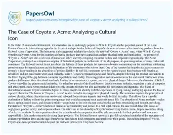 Essay on The Case of Coyote V. Acme: Analyzing a Cultural Icon