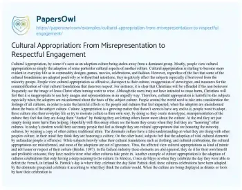 Essay on Cultural Appropriation: from Misrepresentation to Respectful Engagement