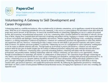 Essay on Volunteering: a Gateway to Skill Development and Career Progression