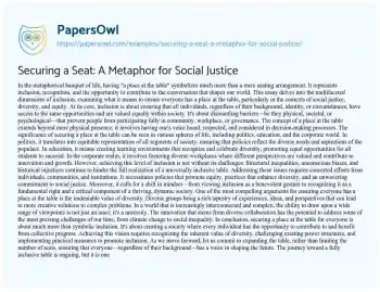 Essay on Securing a Seat: a Metaphor for Social Justice