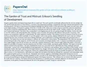 Essay on The Garden of Trust and Mistrust: Erikson’s Seedling of Development