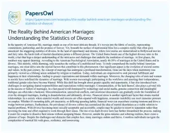 Essay on The Reality Behind American Marriages: Understanding the Statistics of Divorce