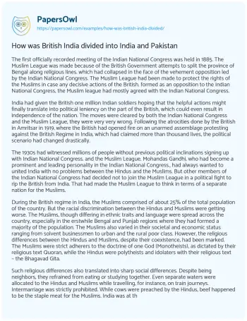 Essay on How was British India Divided into India and Pakistan