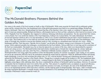 Essay on The McDonald Brothers: Pioneers Behind the Golden Arches