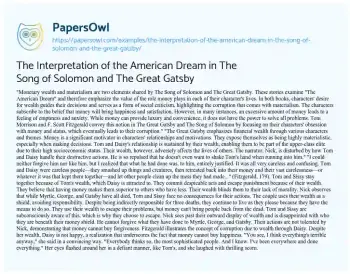 Essay on The Interpretation of the American Dream in the Song of Solomon and the Great Gatsby