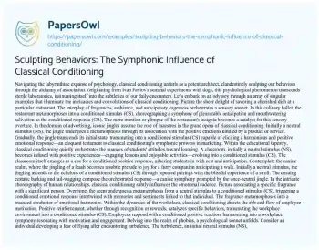 Essay on Sculpting Behaviors: the Symphonic Influence of Classical Conditioning