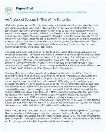 Essay on An Analysis of Courage in Time of the Butterflies