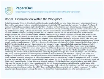 Essay on Racial Discrimination Within the Workplace