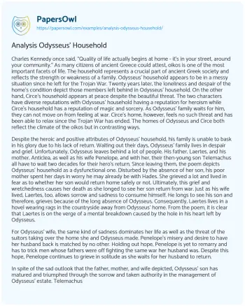 Essay on Analysis Odysseus’ Household