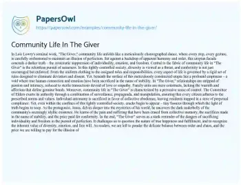 Essay on Community Life in the Giver