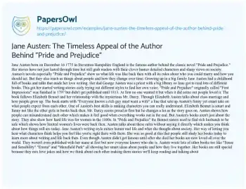 Essay on Jane Austen: the Timeless Appeal of the Author Behind “Pride and Prejudice”