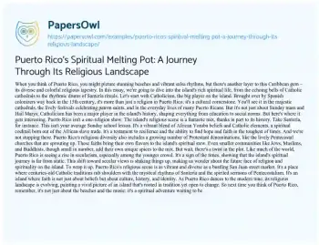 Essay on Puerto Rico’s Spiritual Melting Pot: a Journey through its Religious Landscape