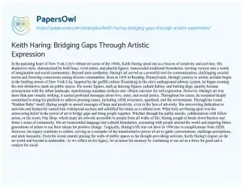 Essay on Keith Haring: Bridging Gaps through Artistic Expression