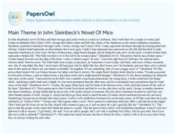 Essay on Main Theme in John Steinbeck’s Novel of Mice